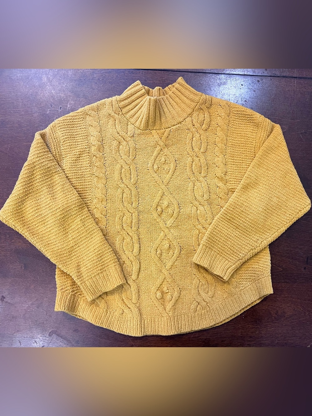 Cat & Jack Mustard Cable-Knit Mock Neck Sweater girls size small